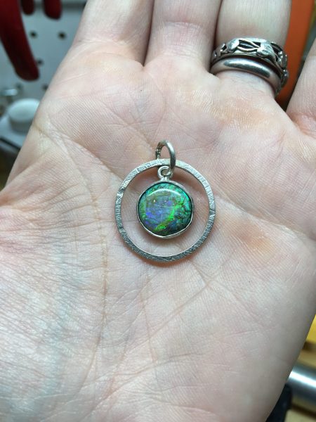 Pendant from Sterling Opal, with leaf textures