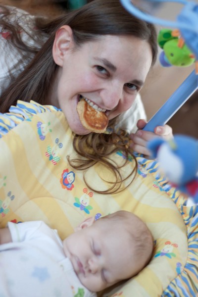 Leah\'s pancake and baby